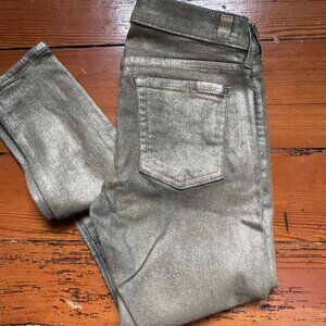 7 for all Mankind Bronze Metallic Distressed Pencil THE SKINNY Jeans 28